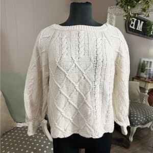 Sundance • Ivory Cable Knit Crochet Cuff Sweater